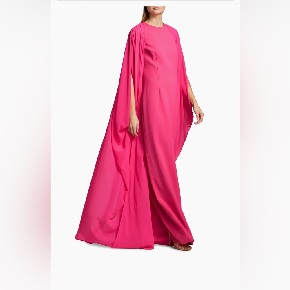 Rickie Freeman by Teri Jon Women's Pink Crepe Chiffon Overlay Cape Gown Size 4
